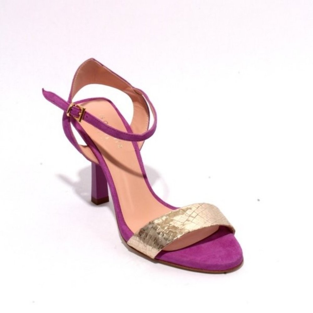 ITALIAN Purple Gold Suede Ankle Strap Heel Sandals